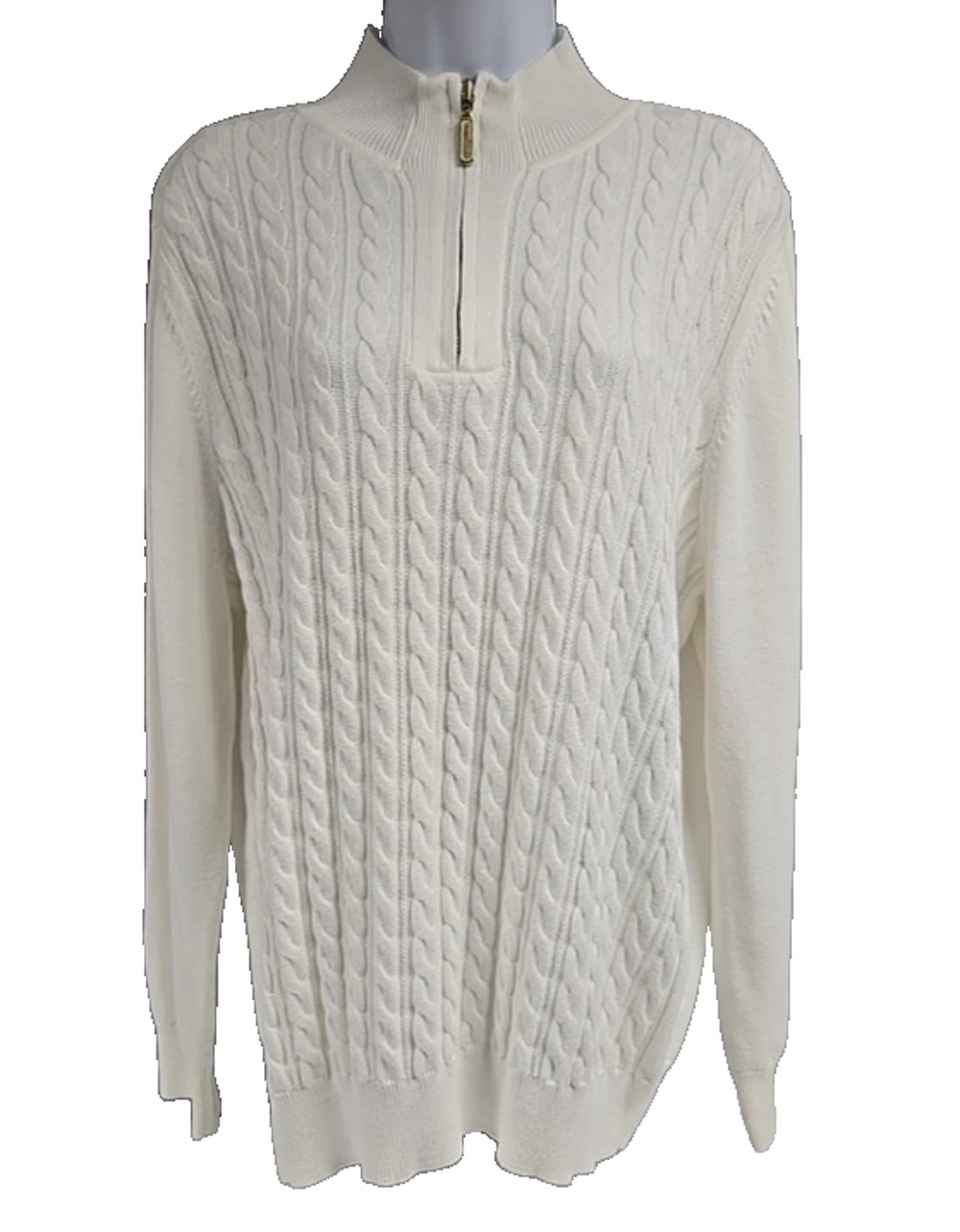 Karen Scott Womens White Cable Knit Quarter Zip Mock Neck Sweater Size XL